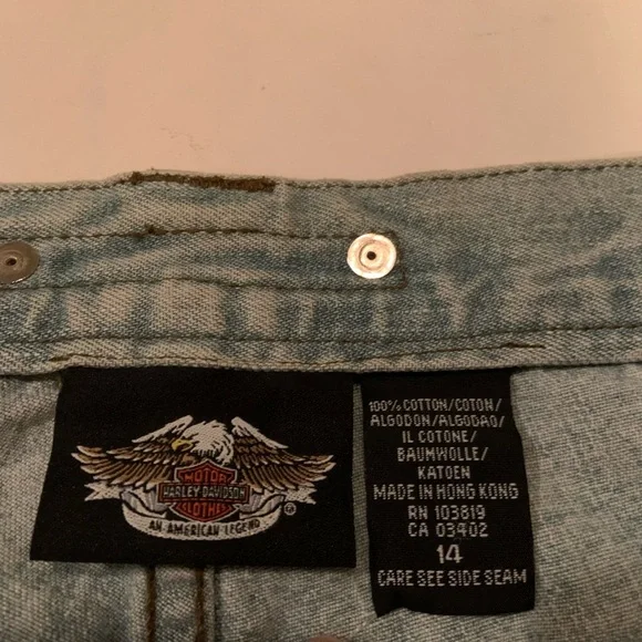 Vintage Harley Davidson 90’s #1 Patch Light Wash Blue Biker Y2K Jeans Size 14 - Picture 9 of 16